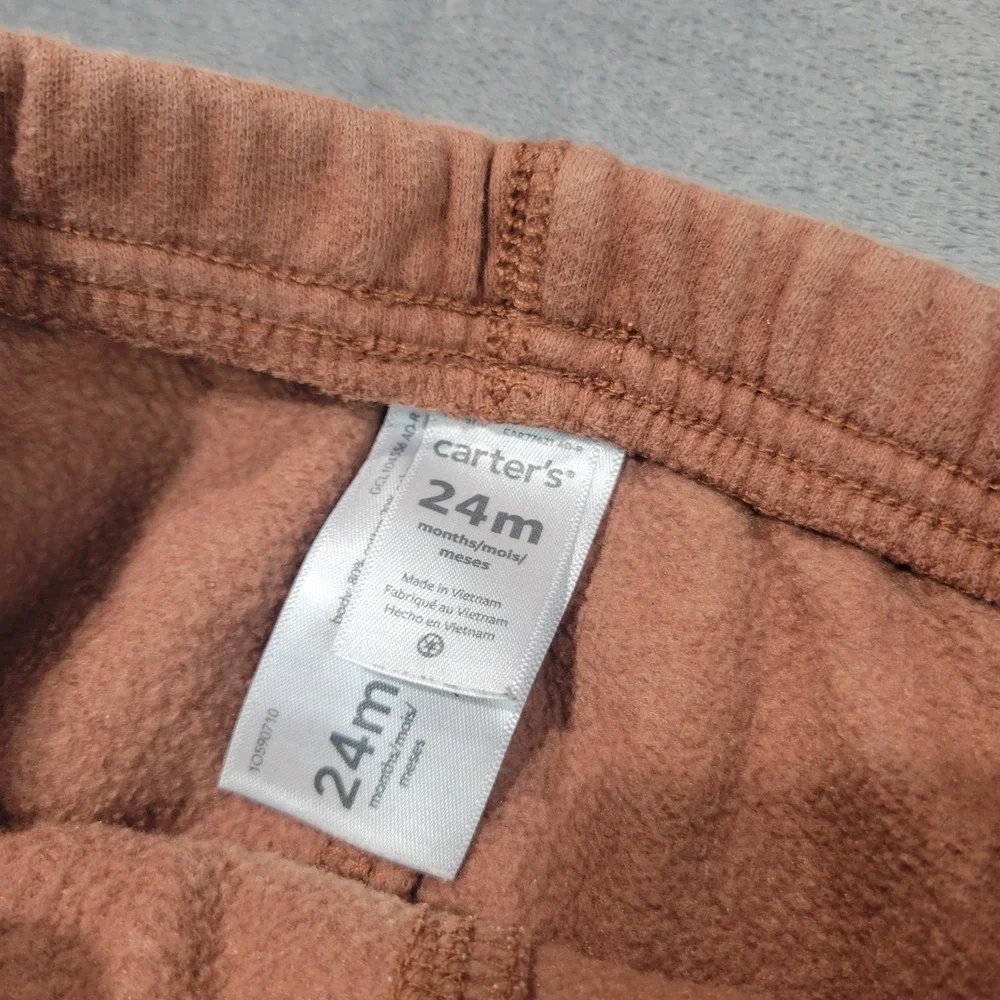 Carter's Jogger Pants Unisex‎ 24M Brown Fleece Lined Elastic Waist Casual Basic